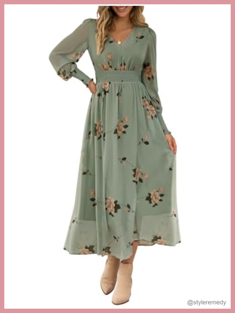 Women's Floral Maxi Dress V-Neck High Waist A-Line Wedding Guest